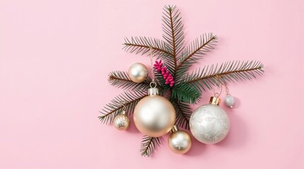 Pink Pastel Christmas Flat Lay — Great for Holiday Beauty Brand or Minimal Design