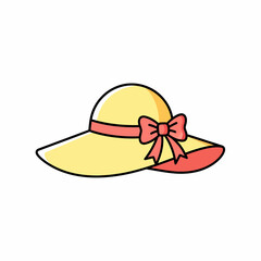 Cute Cartoon Yellow and Red Wide-brimmed Summer Hat with Bow.