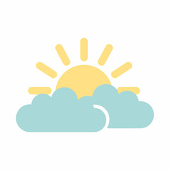 Stylized Sun Peeking Through Soft Blue Clouds Icon.