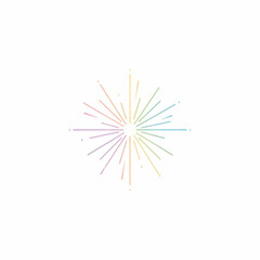 Fototapeta premium Pastel Rainbow Burst Graphic Element with Minimalist Radiating Lines and Dots.