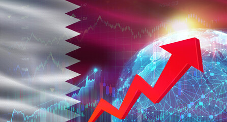 Global financial growth with Qatar flag. Financial growth with Qatar flag on economic background