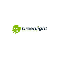 Modern Greenlight Environmental Services Logo with Leaf and Sparkle Elements