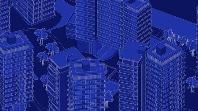 Animation of a Generic Apartment Complex, Seamless Looped Animation, linework, 3d blueprint