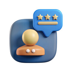 Customer feedback icon with three stars and a chat bubble isolated on transparent background