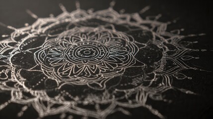 Intricate mandala design etched on dark surface showcasing unique artistic expression