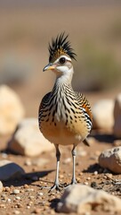 Eudromia Tinamou Bird with Crest Feather and Eye on Desert Ground Rock
