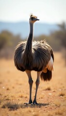 Wild Ostrich Bird Portrait Face Brown Sand Ground Africa Savanna
