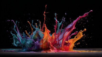 Vibrant paint splash creates dynamic display against dark background