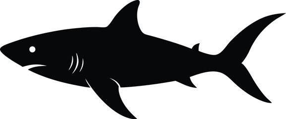 Fototapeta premium Shark silhouette, silhouette of a shark vector, A silhouette of shark On white background