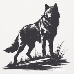 Wolf creative illustration badge for t-shirt design. Animal wolf concept poster design. Digital artistic raster bitmap illustration. Graphic design art. AI artwork.	