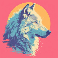 Wolf creative illustration badge for t-shirt design. Animal wolf concept poster design. Digital artistic raster bitmap illustration. Graphic design art. AI artwork.	