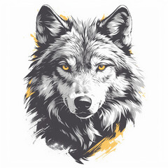 Wolf creative illustration badge for t-shirt design. Animal wolf concept poster design. Digital artistic raster bitmap illustration. Graphic design art. AI artwork.	