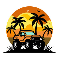 Sunset Monster Truck Vector Illustration for Adventure Themes