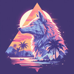 Wolf creative illustration badge for t-shirt design. Animal wolf concept poster design. Digital artistic raster bitmap illustration. Graphic design art. AI artwork.	