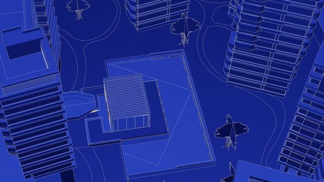 Animation of a Generic Apartment Complex, Seamless Looped Animation, linework, 3d blueprint