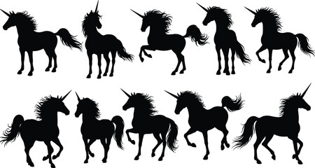 Unicorn silhouette bundle – magical black unicorn clipart for fantasy crafts, kids SVG files, vinyl cutting, and fairytale designs