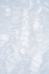 A chain of footprints in the snow. A path trodden by passers-by in the forest.