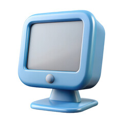 Blue retro computer screen with button isolated on a transparent background technology