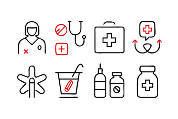 Medical Icons with Red Accents on Transparent Background health healthcare