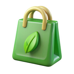 Green shopping bag with leaf icon isolated on transparent background