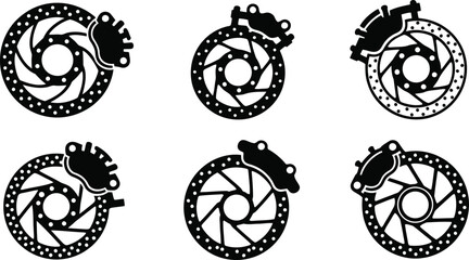 Disc Brake Silhouette Icon Vector Set - Reliable Stopping Power