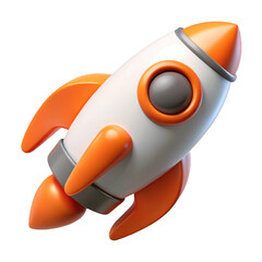 White and orange cartoon rocket ship isolated on a transparent background spaceship