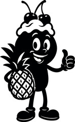 Cheerful Cartoon Character Holding Pineapple and Giving a Thumbs Up