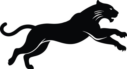 Black silhouette of a running tiger vector illustration. Tiger jumping vector symbol
