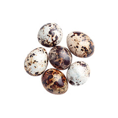 Obraz premium Six speckled quail eggs arranged in a circular pattern isolated on transparent background