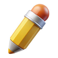 Yellow pencil with orange eraser and silver ferrule isolated on a transparent background