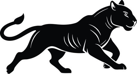 Black silhouette of a running tiger vector illustration. Tiger jumping vector symbol
