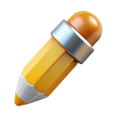 Yellow pencil with orange eraser and silver band isolated on a transparent background