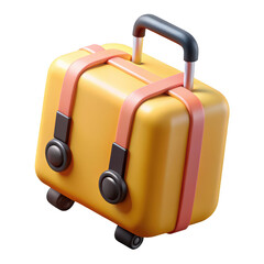 Yellow suitcase with straps and wheels isolated on a transparent background luggage