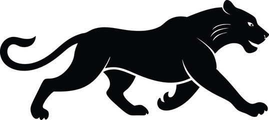 Black silhouette of a running tiger vector illustration. Tiger jumping vector symbol
