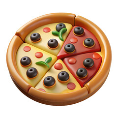 Delicious pizza slices with olives and tomato isolated on a transparent background