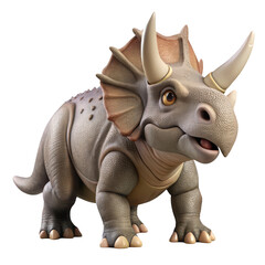 Cartoon triceratops dinosaur creature isolated on a transparent background prehistoric