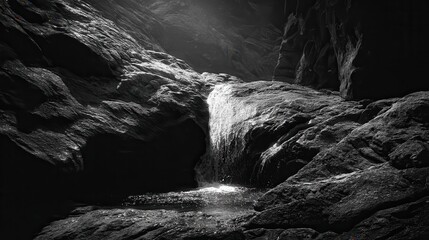 Serene waterfall cascading over rugged rocks in a tranquil natural setting during daylight