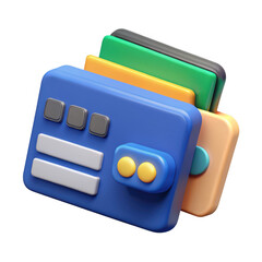Stack of colorful plastic cards isolated on transparent background