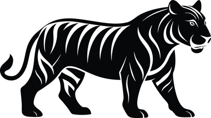 A black silhouette tiger walking silhouette, tiger walk silhouette, tiger silhouette vector illustration