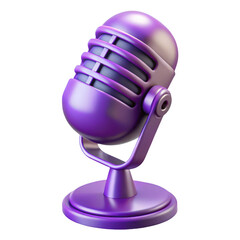 Vintage microphone with purple metallic finish isolated on a transparent background