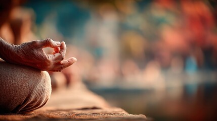 Elderly person practicing yoga meditation outdoors