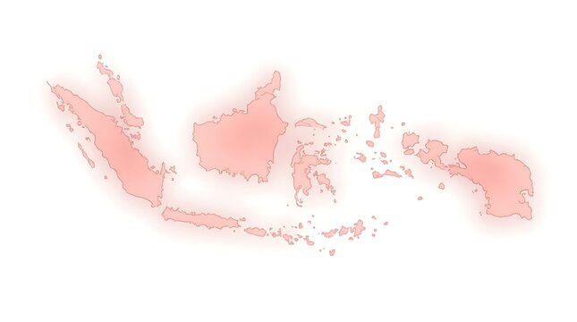 A translucent pink outline map of Indonesia's archipelago.