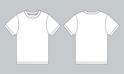 Short sleeve t shirt technical drawing fashion flat sketch vector illustration template front and back