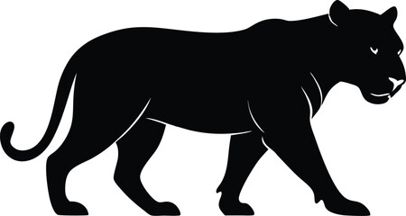 A black silhouette tiger walking silhouette, tiger walk silhouette, tiger silhouette vector illustration