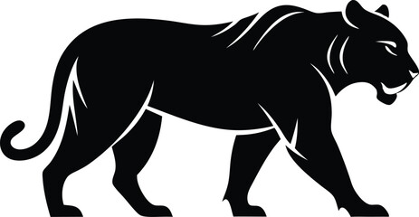 A black silhouette tiger walking silhouette, tiger walk silhouette, tiger silhouette vector illustration