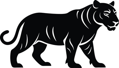 A black silhouette tiger walking silhouette, tiger walk silhouette, tiger silhouette vector illustration