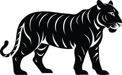 Obraz premium A black silhouette tiger walking silhouette, tiger walk silhouette, tiger silhouette vector illustration