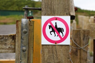 Horse riding prohibited sign in Ireland