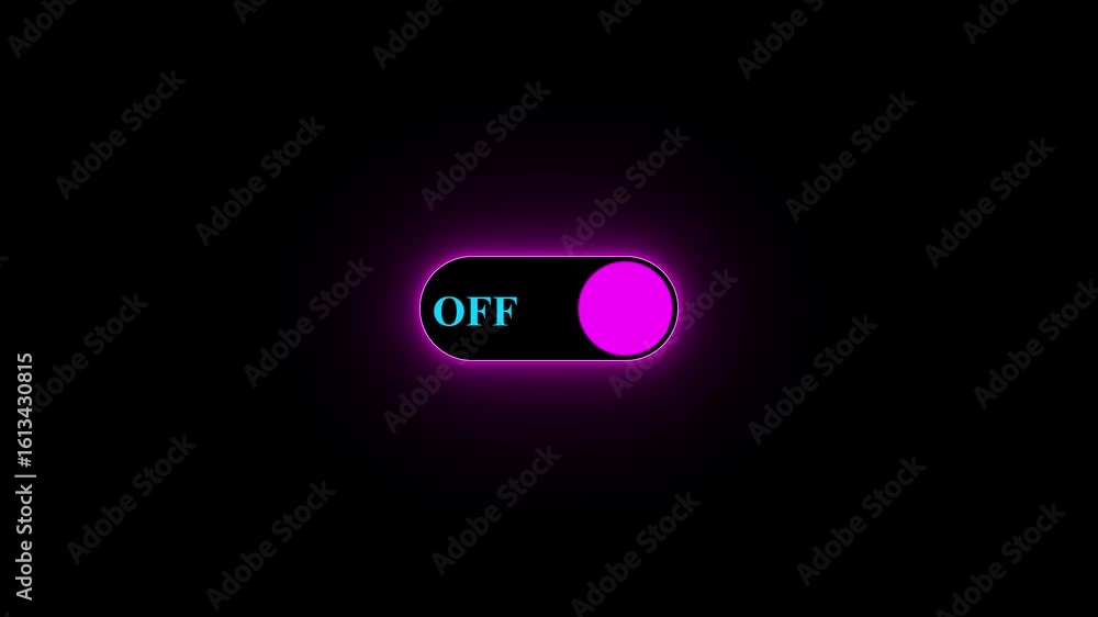 Poster neon power on off switch animation on black background. glowing power button motion graphics. power 