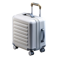 White rolling suitcase with gold handle isolated on a transparent background luggage